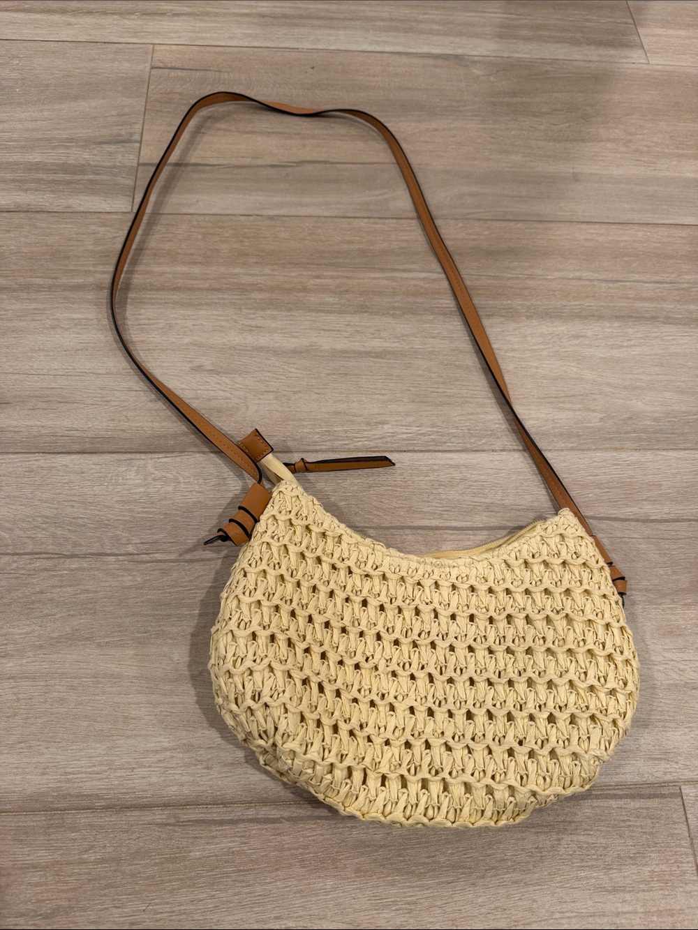 H&M Cream Woven Half-Moon Shoulder Bag with Tan Strap